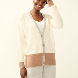 Women's Cream & Tan Colorblock Button-Front Cardigan
